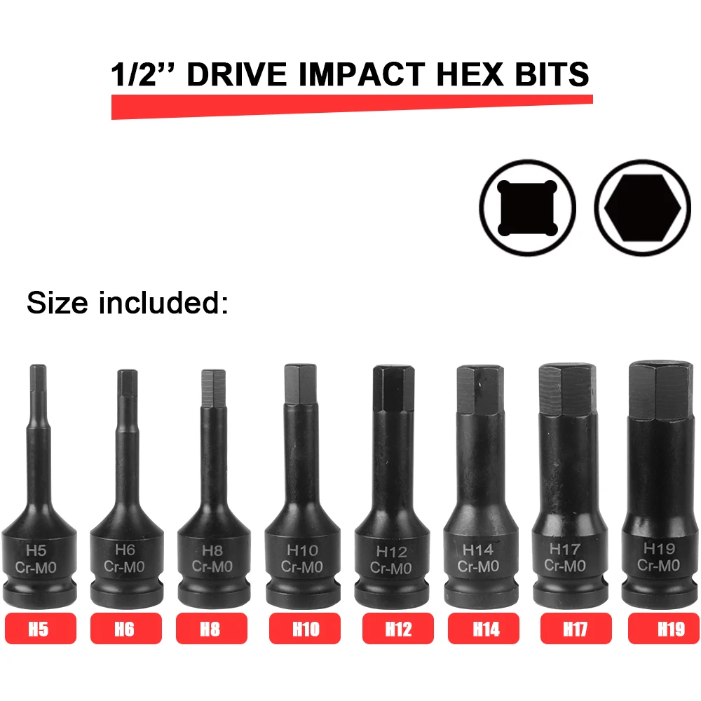 WOZOBUY 8pcs Impact Hex Allen Bit or Torx Bit Socket Set or XZN Triple Square Spline Bit Socket Set 1/2 inch Drive,Cr-Mo Steel