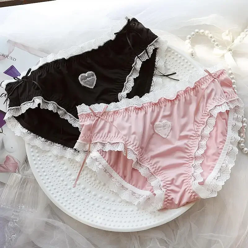 4XL Large Size Women Cute Lovely Sweety Japanese Style Lolita Cosplay Panties Sexy Lace Milk Silk Soft Ruffles Underwear Breifs