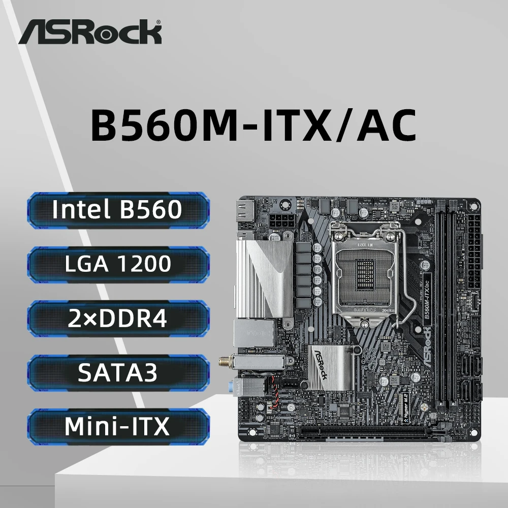 ASRock B560M-ITX/ac Motherboard LGA1200 Support i9-10900K i7-10700 i5-10600KF i5-10400F i5 10400F CPU DDR4 4400MHz NVME M.2 HDMI