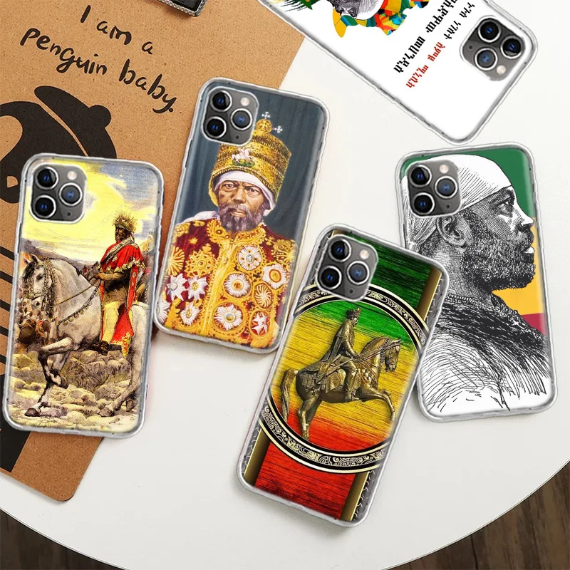 Emperor Menelik Ii Of Ethiopia Adwa Case for iPhone 12 13 Mini 14 Plus 15 16 Pro Max 11 X XS Max Clear TPU Protective P