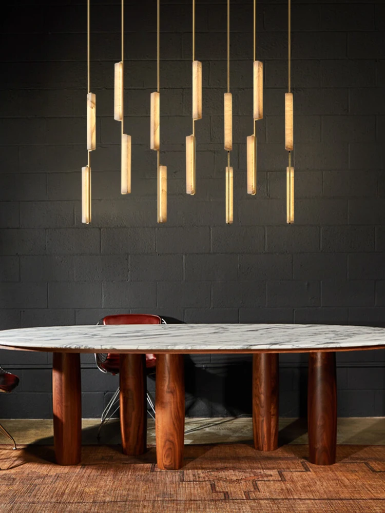 

American Dimmable LED Marble Sticks Hanging Lamps LED Pendant Light White Alabaster Suspension Luminaire Lampen For Dinning Room