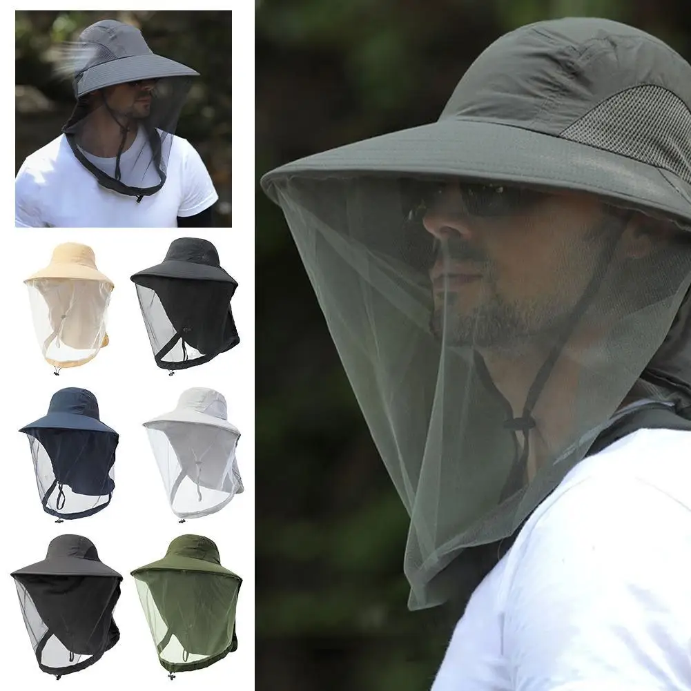 

Mosquito Head Net Hat Safari Sun Hat with Veil Mesh Protection from Insect Outdoors Fishing Hat Sun Proction Cap