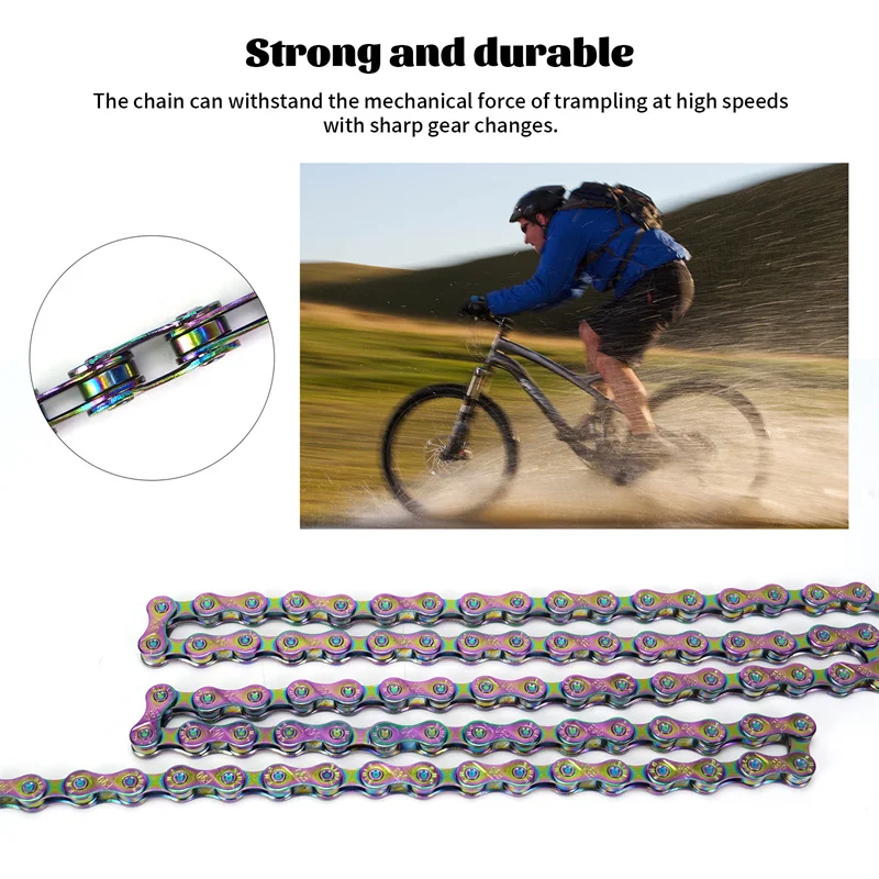 9Speed Bicycle Chain Rainbow Color 116 Links Ultralight Bike Chain with Magic Buckle for MTB/BMX/Road Bike