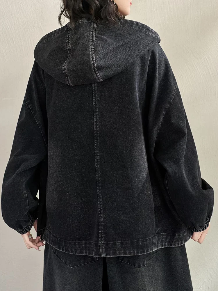 Amax LuluE mode coréenne vestes à capuche amples dames Vintage solide surdimensionné Denim manteaux femmes printemps décontracté classique vêtements d'extérieur