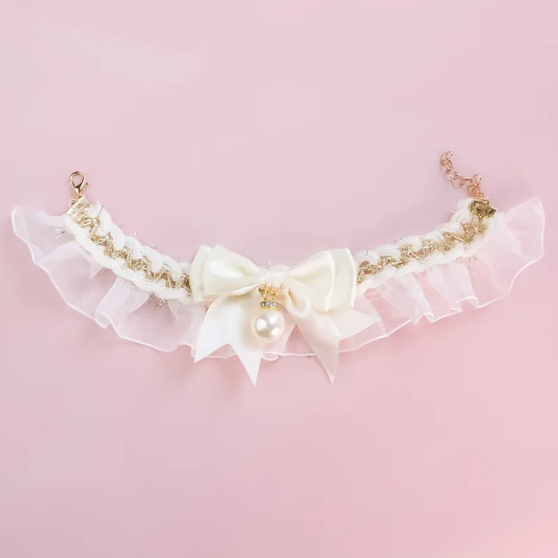 Pet Dog Cat Collar Cute Lace Bow Cat Collar Adjustable Cat Necklace Jewelry Sweet Neck Decorative Pet Accessories Pet Supplies