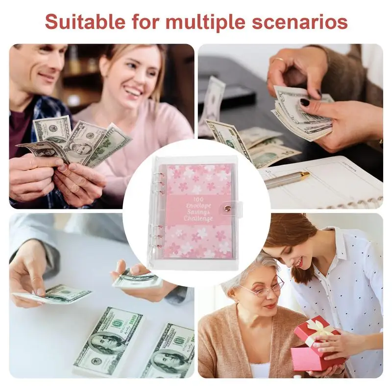 2024 Portable Cash Planner 100 Days Budget Binder Challenge Book Sakura money savings notebook pink petal money envelope folder