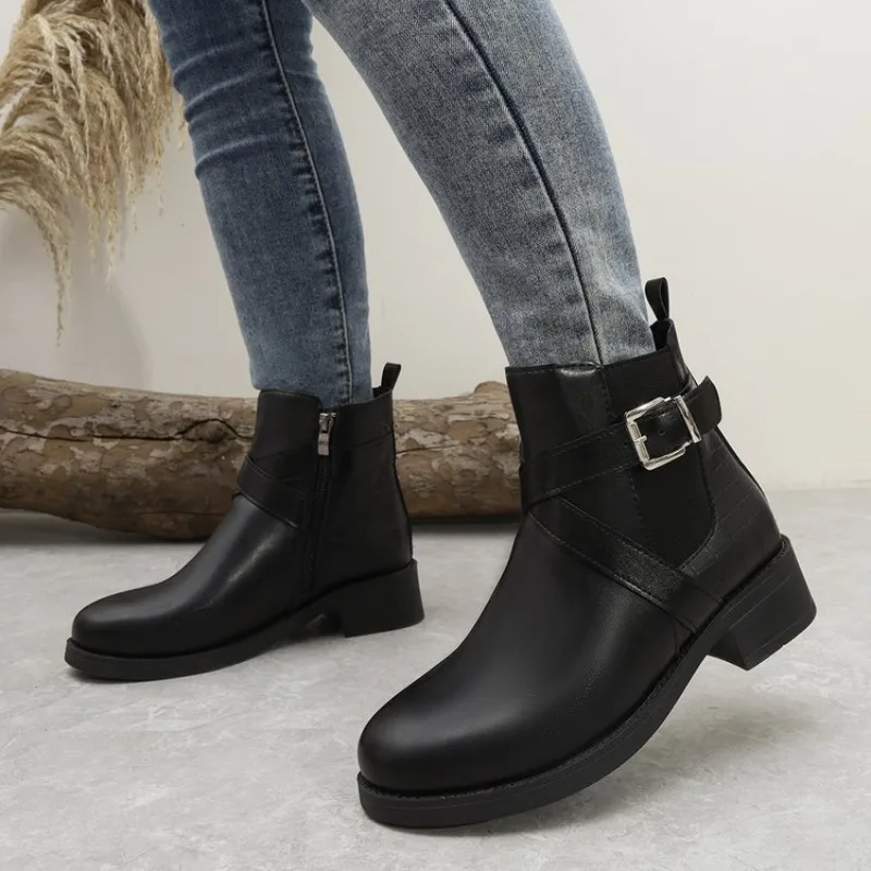 Women's Ankle Boots High Quality Casual Leather Boots Side Zipper Women Short Boot Luxury Black Women Chelsea Boots Botas Mujer