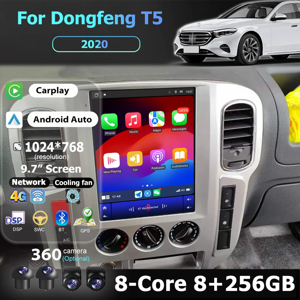 

Wireless Carplay For Dongfeng T5 2020 Android 16 Auto Car Radio GPS Navigation Video Player Multimedia Stereo Head Unit 9.7 Inch