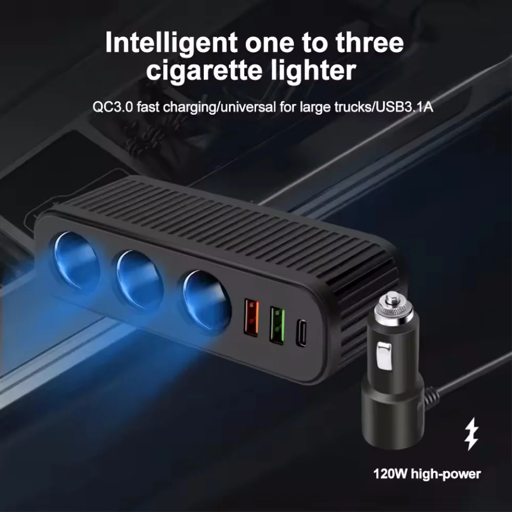 12V/24V Car Cigarette Lighter Adapter New 3/4 Sockets 3.1A Charger Charger USB Car USB+QC3.0+PD3.1A Accessories Port USB 120W
