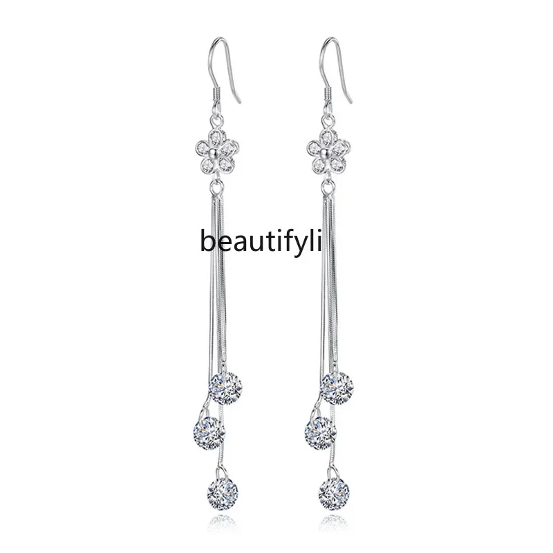 

Sterling silver earrings women's long fringed earrings, large round face earrings, new, high-end
