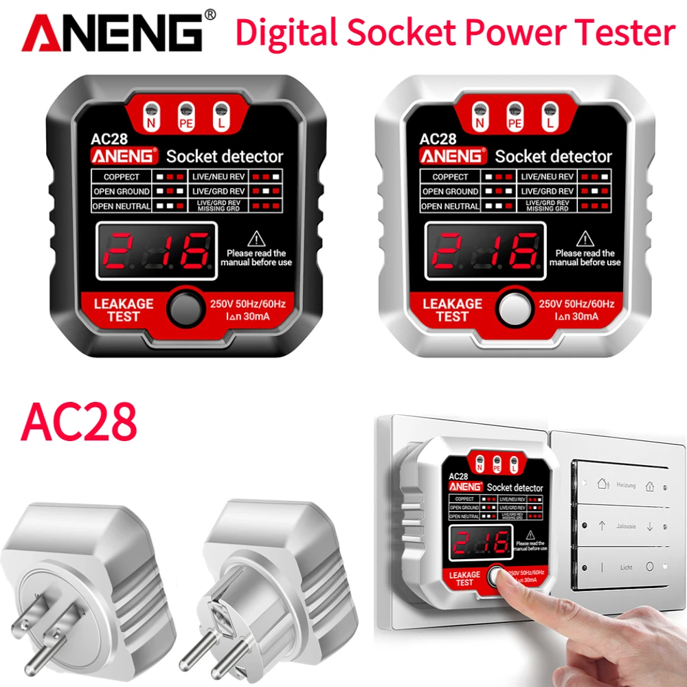 ANENG AC28 gniazdo cyfrowe Tester mocy 250V 50/60Hz gniazdo polaryzacji Tester napięcia lokalizator wyłącznika bezpieczeństwa wtyczka ue/US