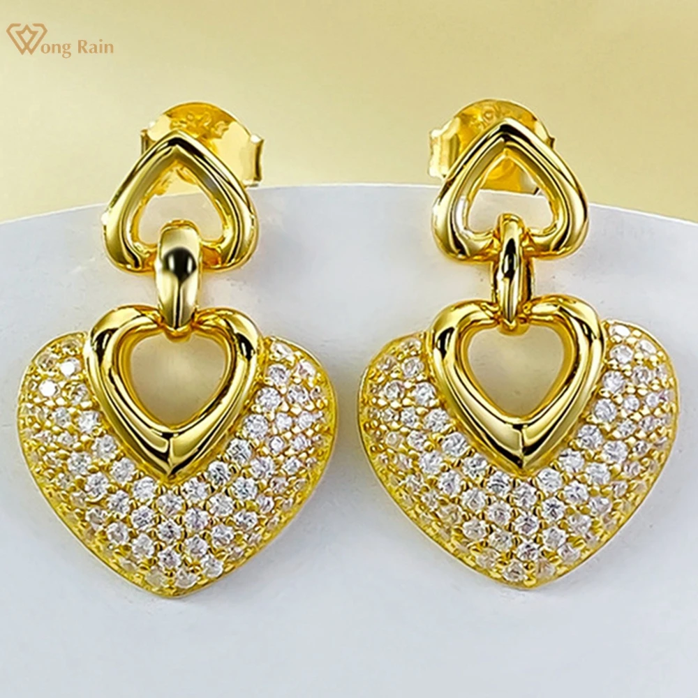 

Wong Rain 18K Gold Plated 925 Sterling Silver Sparkling Lab Sapphire Gemstone Love Heart Drop Earrings Fine Jewelry Wholesale