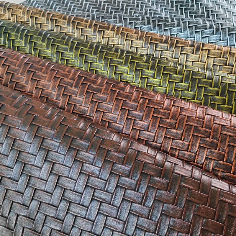 

Vintage Woven Pattern Metallic Leather Fabric Luggage Handbags Costumes Styling Gifts Handicrafts Artificial Leather