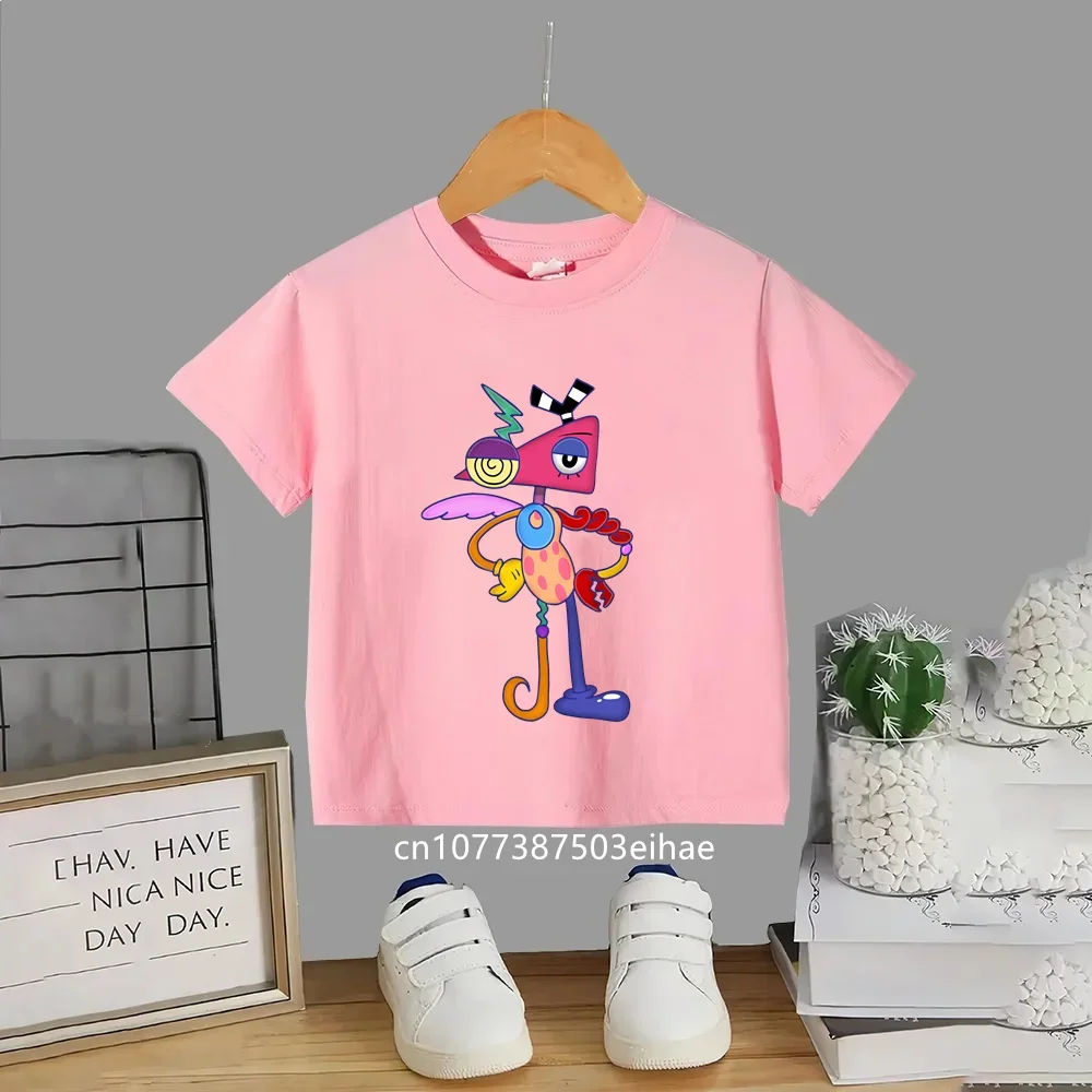 The Amazing Digital Circus Pomni Jax Kids Cotton T-shirt, Anime Character Print Short Sleeve Casual Tops Boys Girls Summer Gift