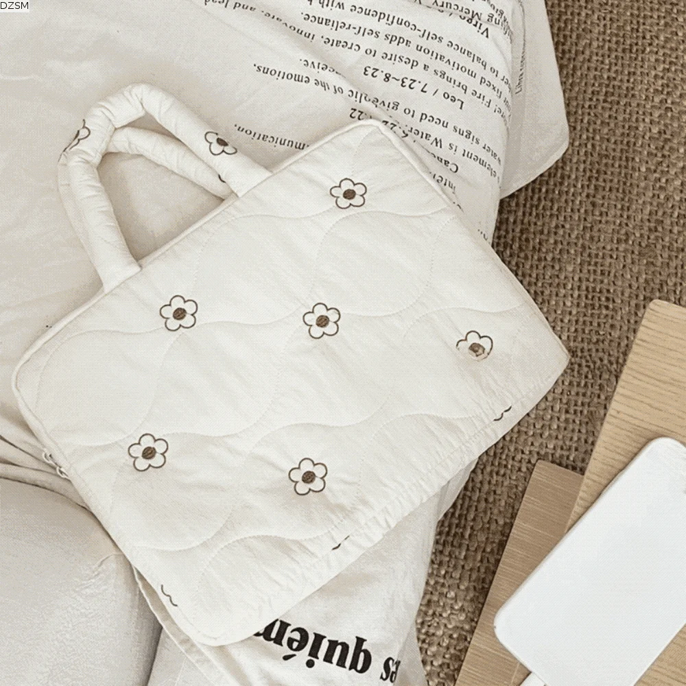 

Single Shoulder Laptop Sleeve Cover Bag Flower Quilting Soft Case Computer Protective Case Shockproof Lightweight