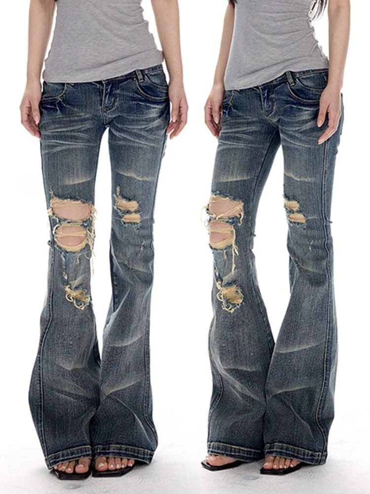 American Style Vintage High Street Washed Jeans Women Y2K Retro Grunge Straight Denim Trousers Spicy Girl Fashion Long Pants