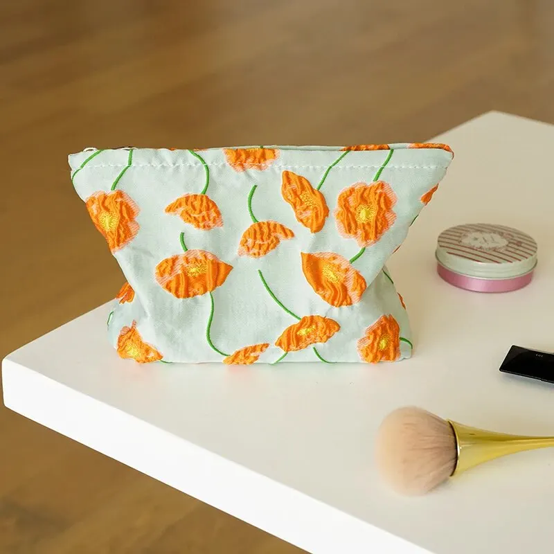 Bolsa de cosméticos de gran capacidad para mujer, bolsa de almacenamiento de herramientas de maquillaje, bolso de mano de lona para viaje, amarillo y cálido