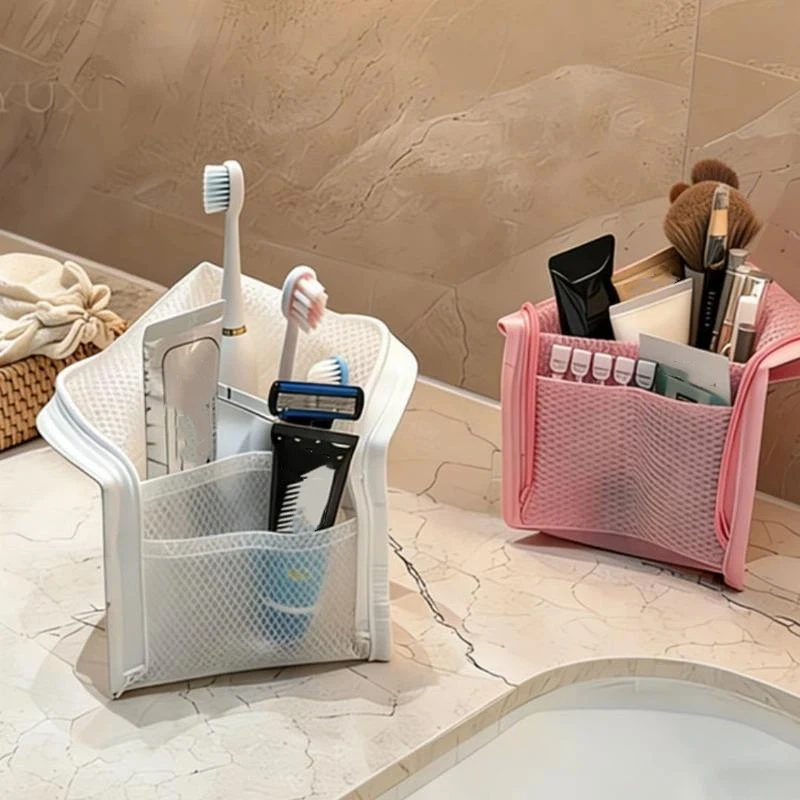 Große Kosmetiktasche mit hoher Kapazität, wasserdicht, platzsparend, faltbar, für Reisen, mit Reißverschluss, vertikal stehend. – Detail 10