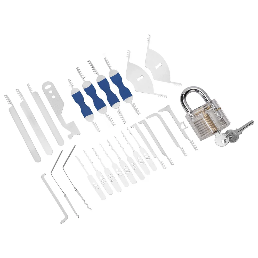 

32 шт., комплект для сбора тренировочных замков, прозрачный навесной замок, медиаторы из нержавеющей стали, эргономичные ручки из АБС-пластика, комплексный обучающий набор, идеальный