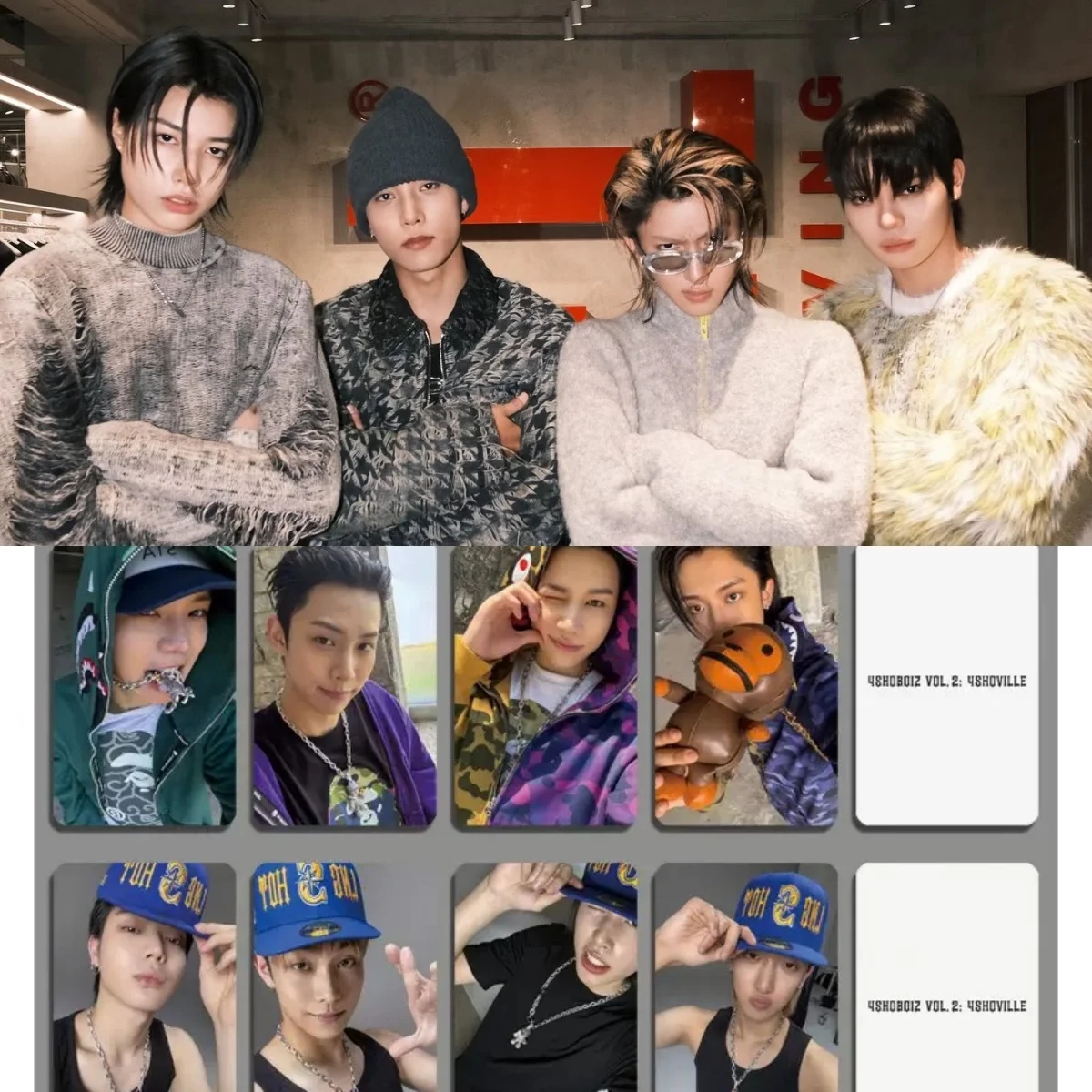 4PCS Kpop Hot Boy Group LNGSHOT New Album "4SHOVILLE" HD Music Card OHYUL LOUIS RYUL WOOJIN High Quality Small Cards Photocards