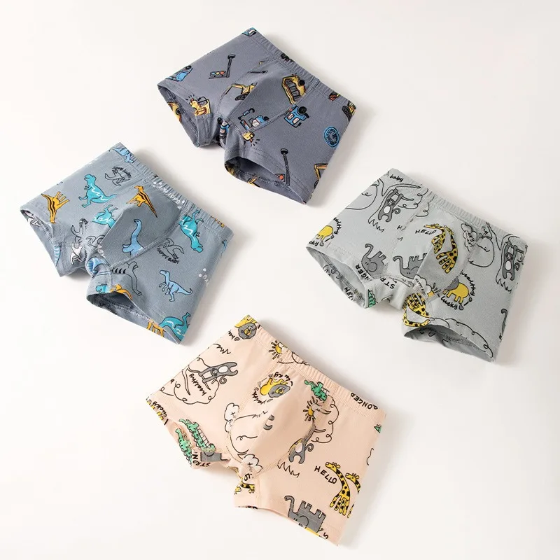 Dinosaur Toddler Boxer Briefs Cotton Boys Underwear Kids Training Boyshorts Cute Underpants Size 3-12 Years Pack of 4