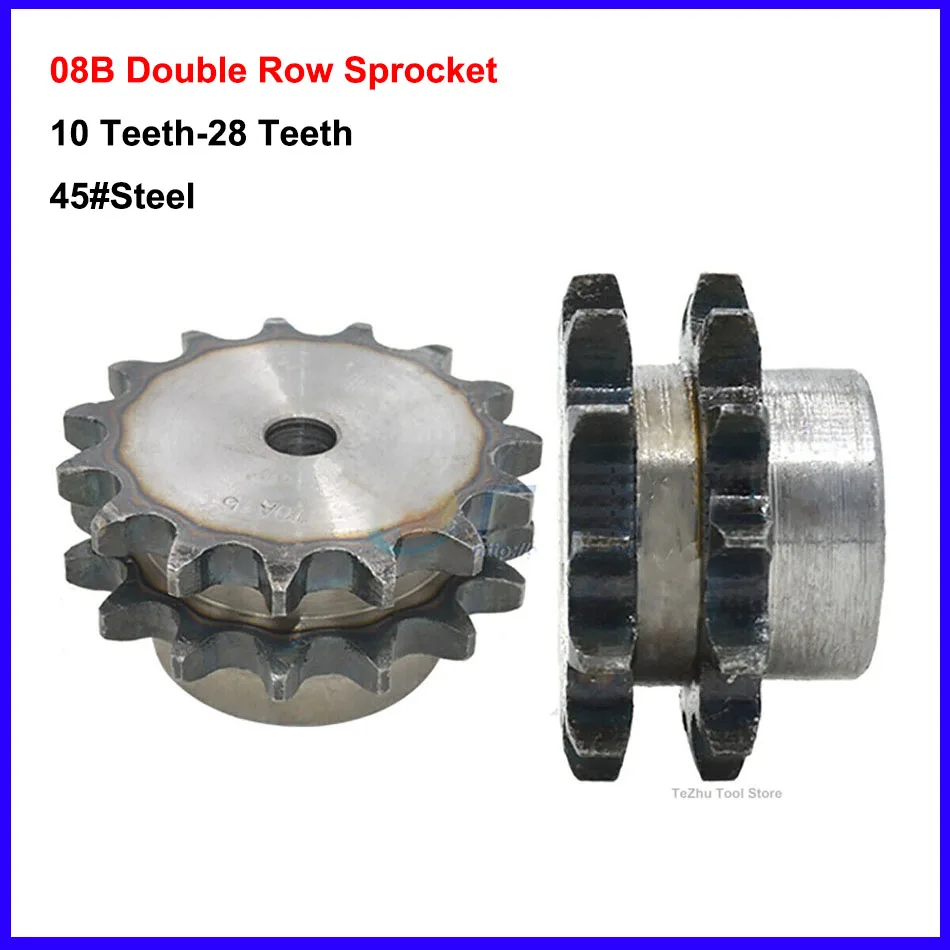 

1Pcs 08B Double Row Sprocket 10/11/12/13/14/15/16/17/18/19/20/22/23/24/25/26/27/28 Teeth Industrial Machinery Transmission Gear