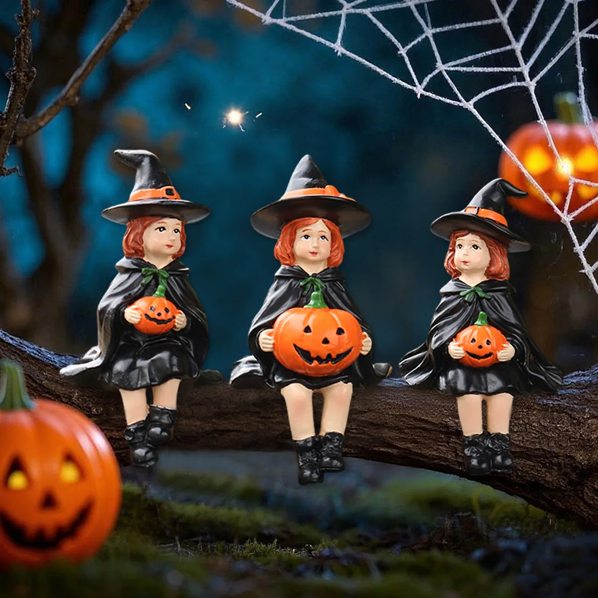 

Pumpkin Witch Statue Funny Halloween Decorations Sitting Witch Figurine Resin Sculpture for Garden Yard Lawn Pond Pool Ornaments