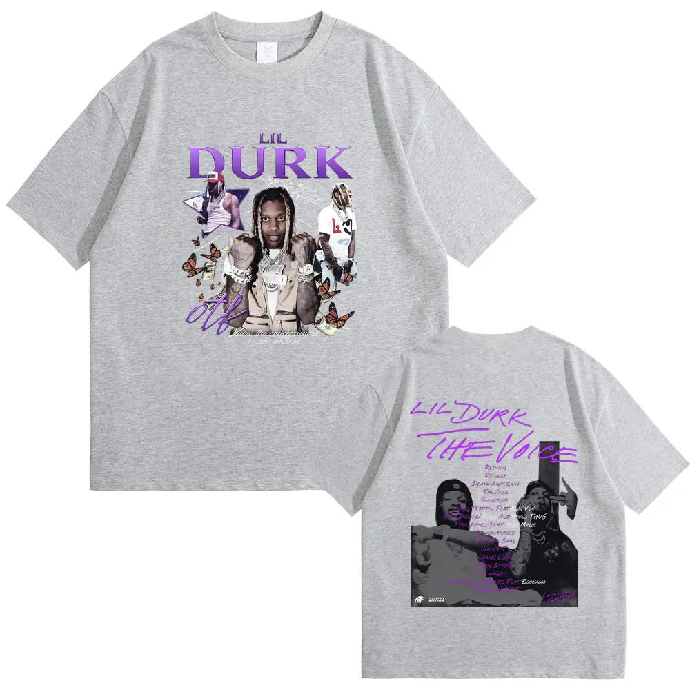 Camiseta de rapero Lil Durk para hombre y mujer, camisa Vintage de moda de Hip Hop, cuello redondo, de gran tamaño, 100% de algodón, informal, de