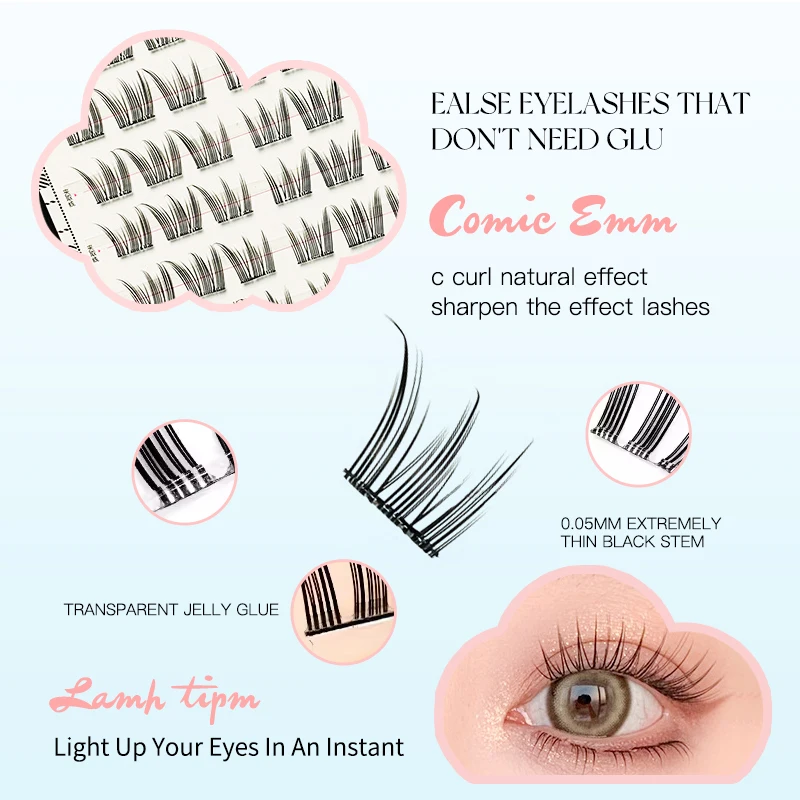 60개 클러스터 자체 접착 가짜 속눈썹 10-13mm 얇은 클러스터 개별 속눈썹 연장 자연 열 결합 클러스터 속눈썹