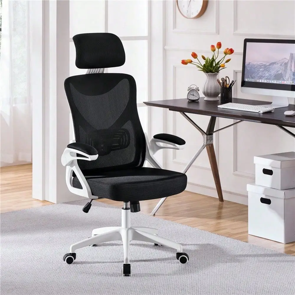 

office chairs computer chair1PC High Back Mesh Office Chair, Ergonomic Computer Chair With 90Flip Armrests And Adjustable Padded