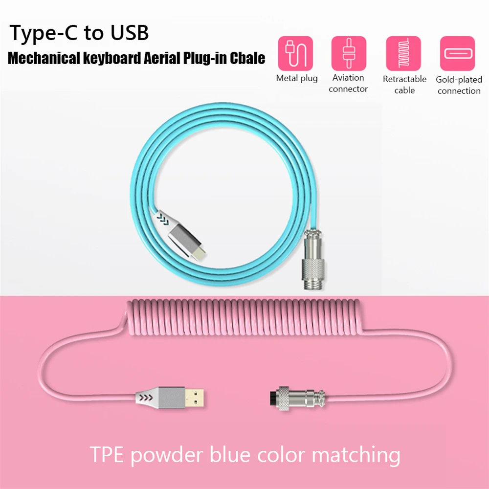 

1.8M Type C USB Cable Mechanical Keyboard Spiral Custom Gaming Coiled Aviator Data Cable Air Plug Connector