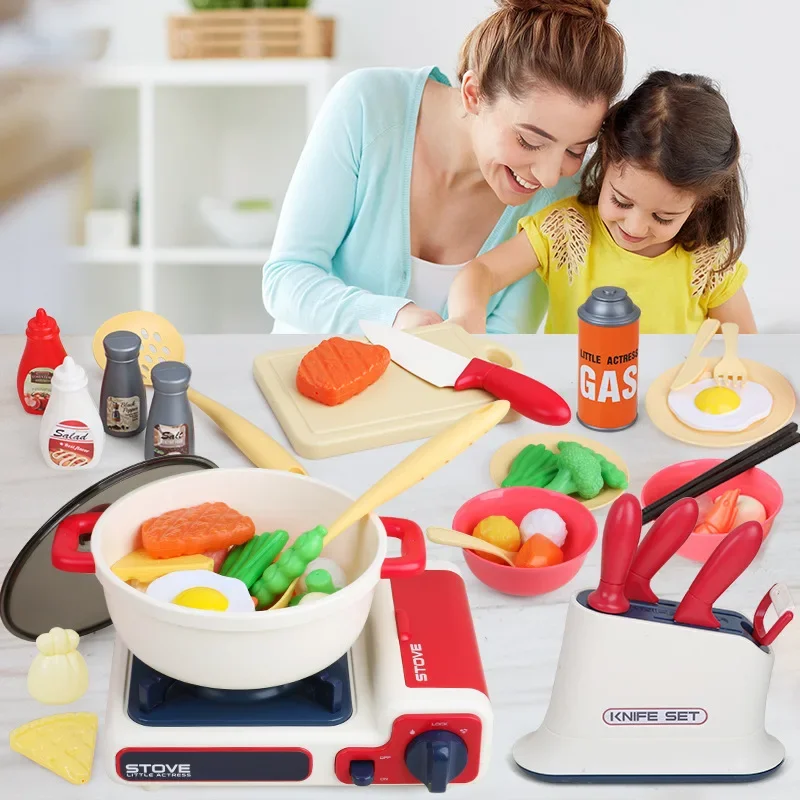 39pcs/set Simulate gas stove chopping board music LED Lights kids kitchen toy set Play house Interactive Toy baby birthday gift