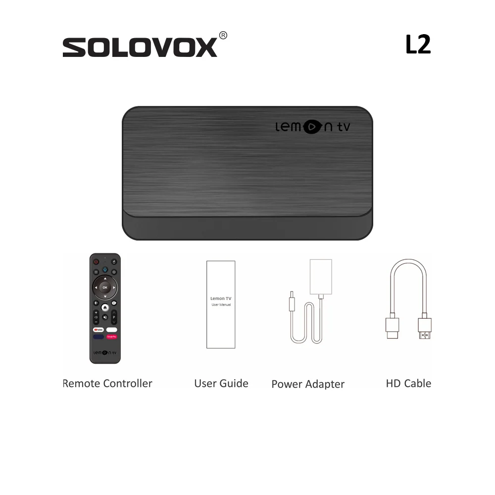 SOLOVOX 2024 L2 Android 12 Smart TV Box يدعم WiFi6 Bluetooth 5 التحكم الصوتي Stalkerid YouTube 4K الأدوات الوسطى LemonTV
