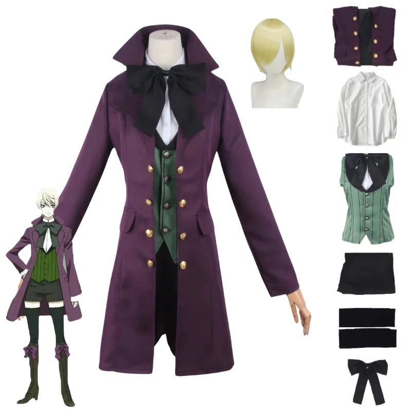 The Black Butler 2 Alois Trancy Cosplay Costume Set Purple Suit Tie Coat Roleplay Anime Manga Costumized Outfit for Men