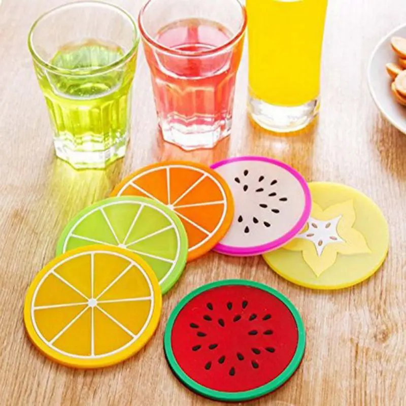 6pcs  Fruit Shape Cup Coaster Silicone Silicone Insulation Mat Cup Pads Drink Holder Mug Stand Home Table Decorations