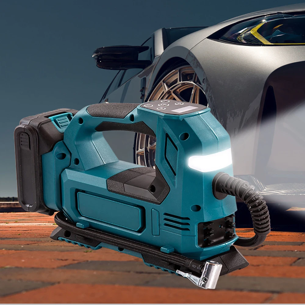 เครื่องสูบลมยางรถยนต์แบบพกพา ใช้กับแบตเตอรี่ Makita 18V ปั๊มลมไฟฟ้าไร้สาย สำหรับรถยนต์ จักรยาน ลูกบอล
