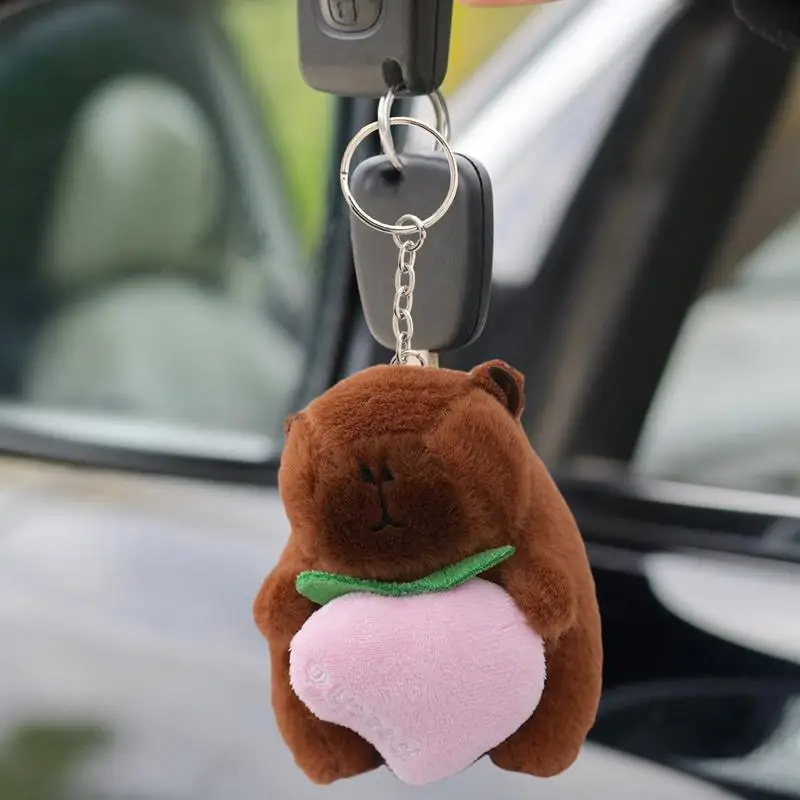 Capybara Stuffed Animal Keychain Decorative Capybara Keychain Cute Doll Pendant For Stall Products Holding Fruit Animal Pendant