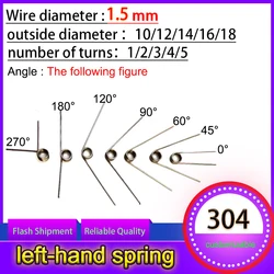 5PCS Wire diameter 1.5mm Left Rotation Spring left Torsion Spring Return And Reset V-shaped Spring laps1/2/3/4/5lap 304SUS