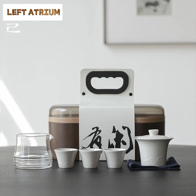 

Абрикосовая белая глазурь Крышка Чаша Zen Distant Hills Набор Портативный дорожный чайный сервиз Антикварный 1 чаша 3 чашки Чайное приготовление пакетов Ремесла