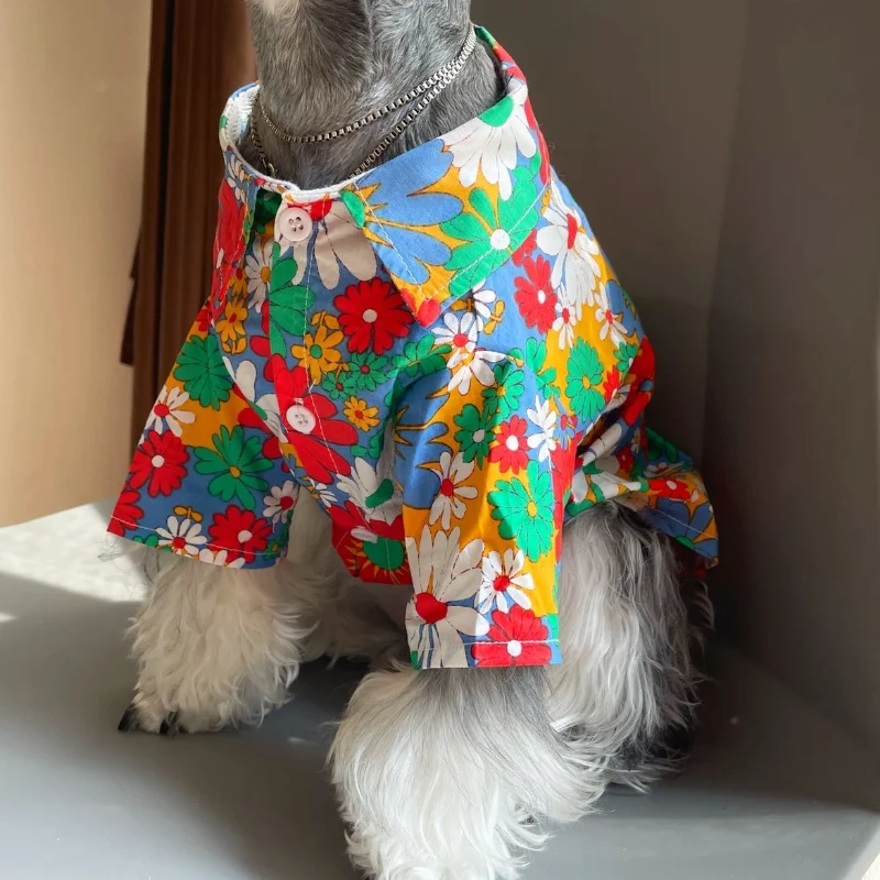 Dog Clothes Beach Hawaii Flower Shirt Small Dogs Clothing Cat All Seasons Comfortable Thin Fashion Schnauzer Cute Pet Products