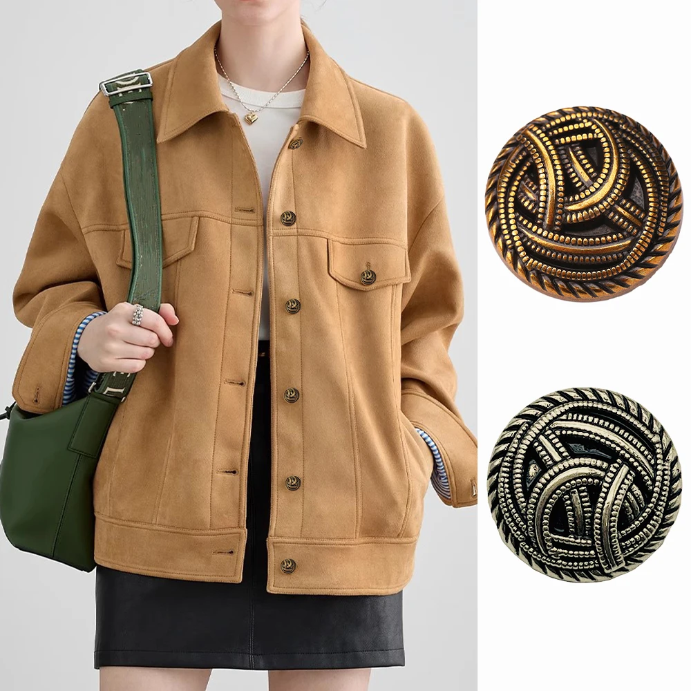 

10pcs Vintage Zipper Metal Buttons for Coats Sweaters, 20/25mm Round Sewing Buttons, Light Gold & Bronze, Antique Jacket Buttons