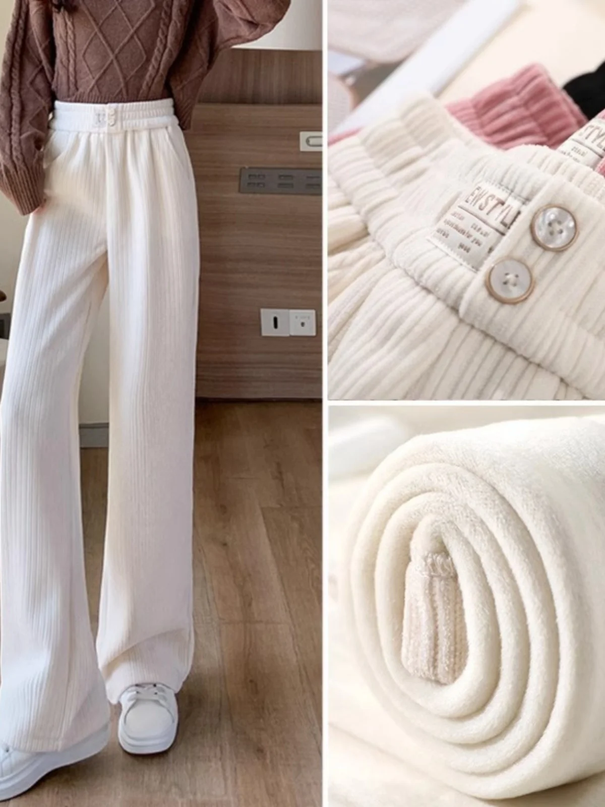 

Женские повседневные спортивные брюки с высокой талией, утепленные флисом, широкие, прямого кроя, осенне-зимние, новый корейский стиль, для работы и повседневной носки