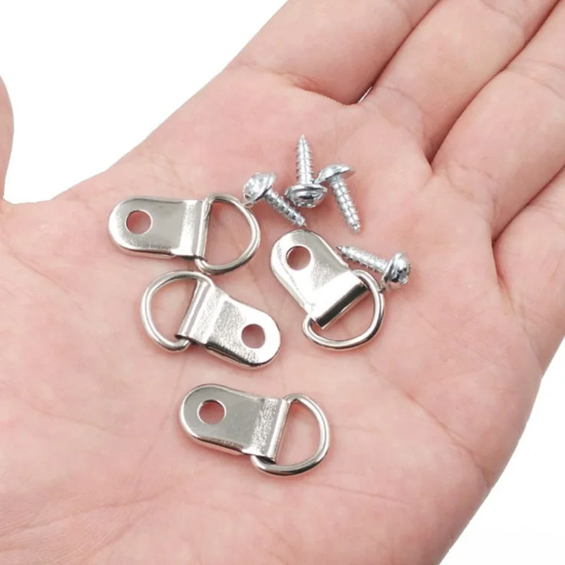 100 Stück D-förmige halbrunde Bilderrahmen-Aufhängeringe mit Schraubhaken, Bilderrahmenhaken, Zubehör für Bilderrahmen-Hardware – Detail 5