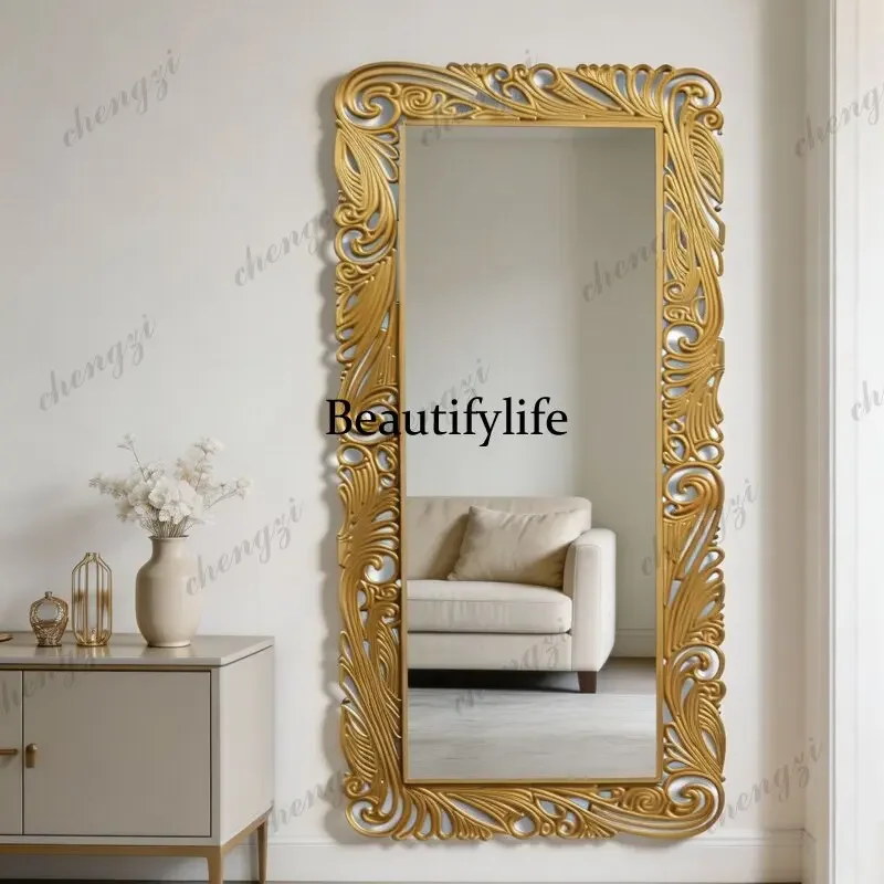 z183 European light luxury decorative mirror wall hanging rectangular carved frame full body mirror household