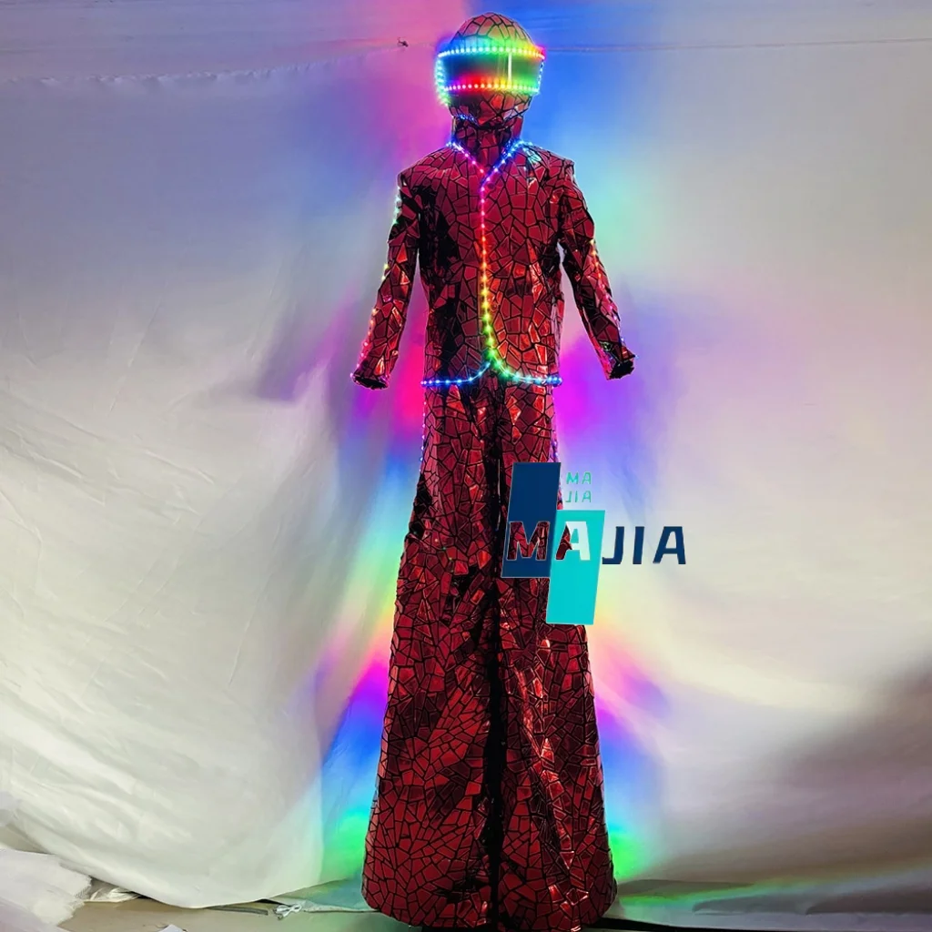 LED 스틸츠 워커 로봇 반짝이는 미러 스팽글 원단 의상 쇼 무대 공연 코스프레 의상 엔터테인먼트 레이브 파티용