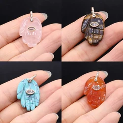 Charms Natural Stone Pendant Palm Shape Angel's Eye Green Aventurine Rose Quartz Pendant for Making DIY Jewerly Necklace 18x32mm