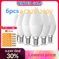 6pcs E14 LED Bulb AC220-240V LED light bulb Indoor Warm White Cold White Candle lamp 5W 6500K/3000K C37 For Home Decoration Lamp