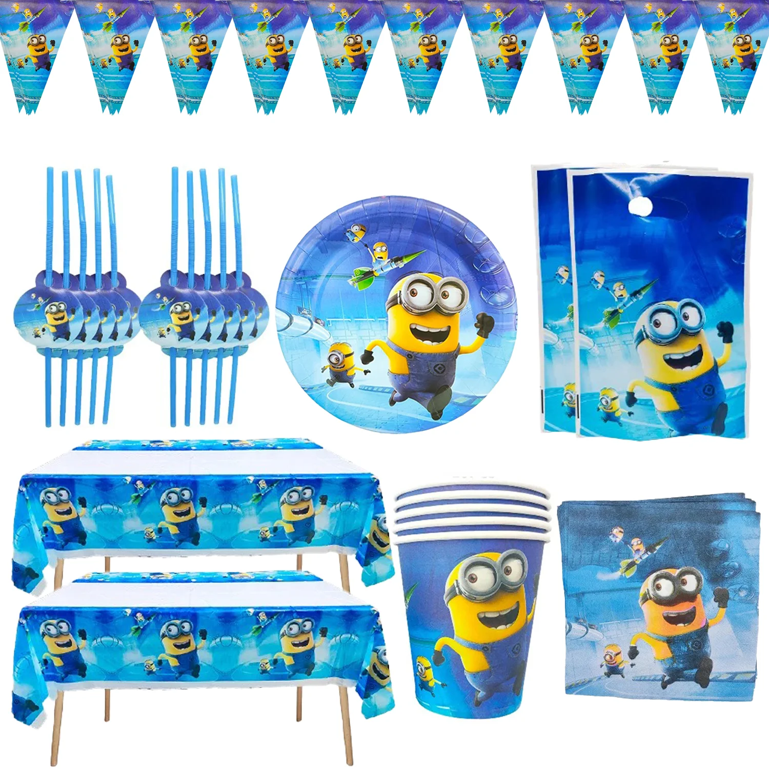 Cartoon Banana Man Birthday Party Disposable Tableware Paper Plates Cup Napkin Tablecloth Balloon Hanging Swirls Banner Decor