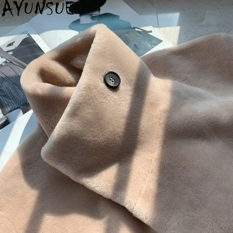 AYUNSUE jaket wol 100% wanita, mantel wol panjang musim dingin 23 untuk perempuan