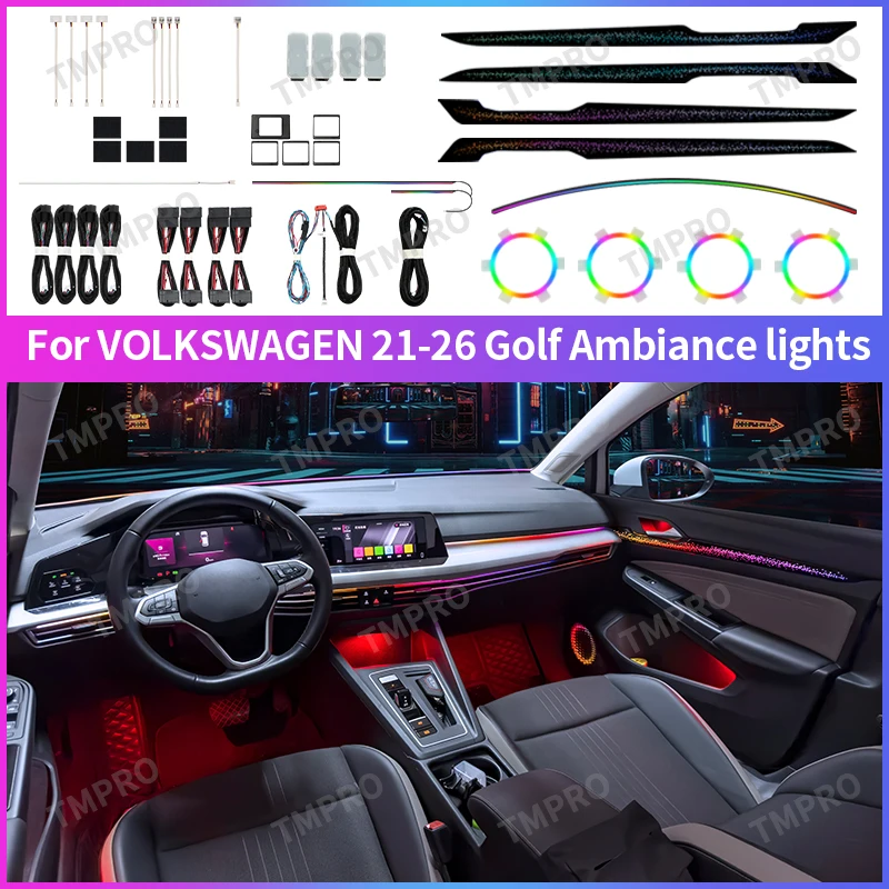

Applicable for 2021-2026 Volkswagen Golf 8 Car Ambient Lights Automotive Interior Decoration 64 Colors LED Safety assistance